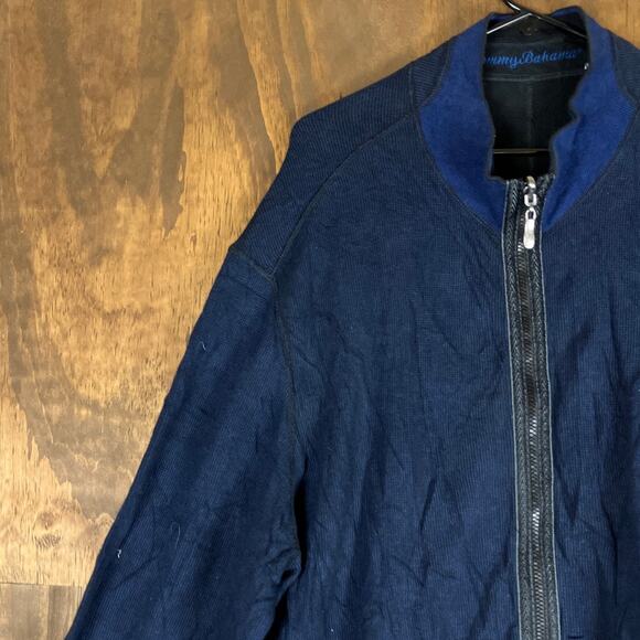 Tommy Bahama Mens Jacket Blue Full Zip Knit Long Sleeve Pima Cotton Blend XXL - Picture 4 of 12